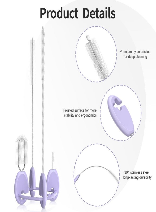 SE7EN 4in1 Straw Cleaner Brush Set, Standing Cleaning Brush Set Includes 7mm &10mm Straw Brushes, Cup Lid Brush, Crevice Brush, for Wide and Narrow Straws, Water Bottles, Cups and Lids, Purple - Image 3